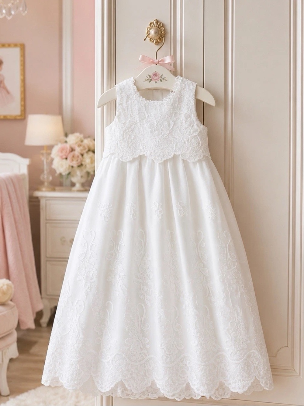 LK NW Mud Pie Christening
Baptism White Embroidered Gown Sz 0-6M